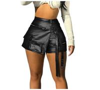 Generisch Shorts Women's Summer Shorts Women's Fashion Sexy Plain Shorts Patchwork Zip Package Hip Short Leather Shorts Yoga Shorts Women's Mini, black, L