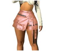Generisch Shorts Women's Summer Shorts Women's Fashion Sexy Plain Shorts Patchwork Zip Package Hip Short Leather Shorts Yoga Shorts Women's Mini, Rose Gold, XL