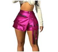 Generisch Shorts Women's Summer Shorts Women's Fashion Sexy Plain Shorts Patchwork Zip Package Hip Short Leather Shorts Yoga Shorts Women's Mini, Hot Pink, M
