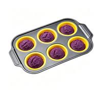 Generisch Silicone Muffin Baking Mould, 6-Compartment Reusable Baking Mould, Non-Stick Silicone Muffin Tray, for Biscuits, Brownies, Food, Chocolate, Butter, Lunch, Hot Air Fryer, Oven