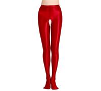 Generisch Silk Lubricating Oil Shiny Large Open Slip On Overalls Tights Briefs Ladies Patent, red, L