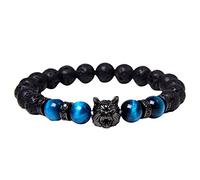 Generisch Silver Bracelet for Women Bangle with Round Beads Natural Tiger's Eye Bracelet Lava Pearl Bracelet Personalised Name Bracelet For Men, A, Stone, No Gemstone