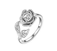 Generisch Silver Colour Leaf Rose Gold Colour Rose Wedding Engagement Open Ring for Lever Arch File 4 Rings, one size, Zinc alloy, No Gemstone