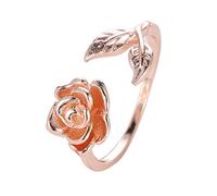 Generisch Silver Colour Leaf Rose Gold Colour Rose Wedding Engagement Open Ring for Lever Arch File 4 Rings, one size, Zinc alloy, No Gemstone