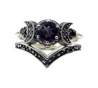Generisch Silver Rings Women's Set for Women Red Amethyst Moon Ring Girls Rings Abbey Marigold Ointment, 8, Metal