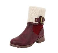 Generisch Simple women's winter boots with belt buckle side zip robust thick heel for optimal grip, Wine Red, 7 UK
