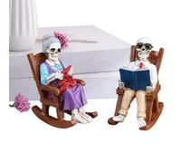 Generisch Skeleton Figures - Rocking Chair with Skull Decoration - Resin Statue Reading Couple Decorative Home Accessories for Books, Mantle Bedroom Halloween