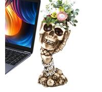 Generisch Skull Planter - 7.5" Resin Vase Hearing, Seeing, No Evil Say Sculpture, Gothic Table Decoration, Flower Pot | Unique Skeleton Planter for Home