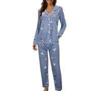 Generisch Sleepwear for Women Pyjamas Women's Long Pyjama Set Long Sleeve Sleepwear Winter Pyjamas Two Piece, Pyjamas B2-Dark Blue, L