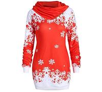 Generisch Slim Christmas Sweatshirt for Women Long Sleeve Cowl Neck Lightweight Pocket Hip Snowflake Print Midi Sweater Dress Mesh Top Black, red, L