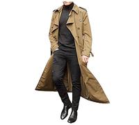 Generisch Slim Stylish Trench Coat for Men Double Breasted Long Sleeve Solid Long Jacket with Belt for Work Holiday 2025, khaki, L