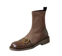 Generisch Slip On Ankle Boots Women's Ankle Boots Fleece Lined Slip On Boots Low Lightweight Leather Boots British Style Winter Boots Casual Comfortable Snow Boots For Autumn Winter Outdoor, khaki, 5