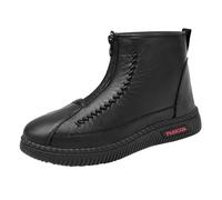 Generisch Slip-On Ankle Boots Women's Flat Leather Boots Women's Wide Shaft Thick Sole Non-Slip with Zip Winter Boots Fleece Lined Thick Cotton Shoes Snow Boots Waterproof, black, 8.5 UK