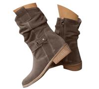 Generisch Slip-On Boots Suede Half Boots Women's with Heel Plain Women's Boots Trekking Boots Side Zip Half Boots Transition Boots with Belt Buckle Pfennigasbatz, gray, 10.5