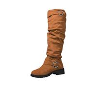 Generisch Slip-on boots women's block heel long shaft boots cowboy boots - elegant comfortable knee high boots for mountain boots - flat women's long shaft boots leisure boots winter boots, red, 8 UK
