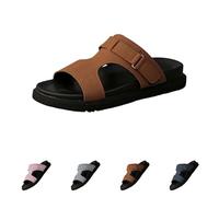 Generisch Slip-on Clogs with Thick Cushion, Non-Slip Sandals, Summer Beach, Women's Shoes, Faux Leather Mules, Round Open Toe, Flat Summer Sandals for Women, H-Strap Clogs, brown, 5 UK