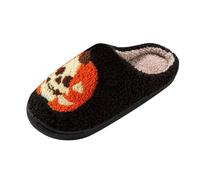 Generisch Slippers for Men and Women, Cuddly Slippers with Haunted Figures and Pumpkin Motif, Winter Stylish Felt Slippers, Soft Plush for Indoors, Comfortable Slippers for Living Room, Bedroom, black