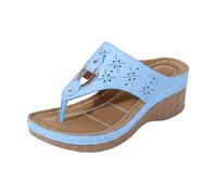 Generisch Slippers for Women Fashion Platform Sandals with Comfortable Toe Post - Comfortable Summer Casual Slippers, lightblue, 8.5 UK