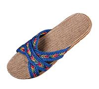 Generisch Slippers Mules Non-Slip Women Men Slippers Women Summer House Flax Linen Straw Slides Open Toe Slippers On Bath Spa Summer Sandals Lightweight Shoes for Unisex Adults, blue, 7 UK