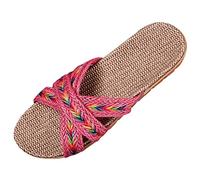 Generisch Slippers Mules Non-Slip Women Men Slippers Women Summer House Flax Linen Straw Slides Open Toe Slippers On Bath Spa Summer Sandals Lightweight Shoes for Unisex Adults, hot pink, 8 UK