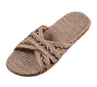 Generisch Slippers Mules Non-Slip Women Men Slippers Women Summer House Flax Linen Straw Slides Open Toe Slippers On Bath Spa Summer Sandals Lightweight Shoes for Unisex Adults, beige, 5 UK