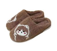 Generisch Slippers Unisex Winter Cartoon Printed Slippers Flat Bottom Cotton Slippers Plush Fluffy Slippers Warm Comfortable House Slippers Comfort Slip On Lovers Couple Felt Slippers, Coffee1, 8 UK