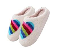Generisch Slippers Winter Cuddly Winter Slippers with Rainbow Heart for Indoor Use - Warm Comfortable Slippers, White, 7 UK
