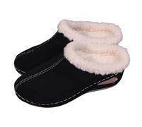 Generisch Slippers Winter Winter Slippers for Indoor Outdoors: Cozy Faux Leather Lined Comfort Clogs with Slanting Heel, Warm Fleece Non-Slip Sole., black, 8.5 UK
