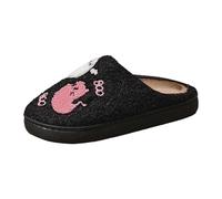Generisch Slippers Women Cozy Winter Slippers for Women Couples Fashion Home Comfortable Soft Fleece Lined Cute Cartoon Design Indoor Outdoor Slippers, black, 7 UK