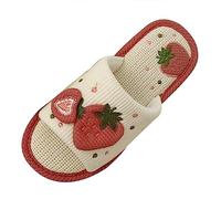 Generisch Slippers Women/Kids Cute Strawberry Flax Slippers with Soft Bottom for Four Seasons. Maiden Heart Silent Cotton Flat Slippers Classic Women's Shoes, White, 8 UK
