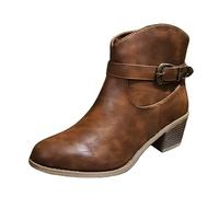 Generisch Slippers Women Men Winter Simple Plain Comfortable Women's Western Boots with Chunky Heel Medium Cylinder Lace Plus Size Ankle Boots, brown, 8.5 UK