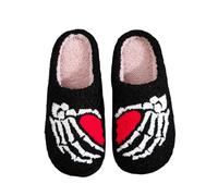 Generisch Slippers Women Winter Ladies Slippers Halloween Theme Cozy Shoes for Couples Unisex Comfortable Indoor Outdoor Casual Flat Slides, black, 7 UK