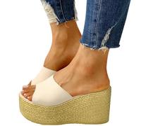 Generisch Slippers Women's Cloud Shoes Platform Soles Bathing Slippers Elegant Faux Leather Wooden Shoes Plain Bath Slippers Summer Outdoor Slippers Wedge Peep Toe High Heel for Beach Holidays