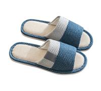 Generisch Slippers Women's Felt Open Linen Slippers Women's Colour Block Mules Comfortable Slippers Slip-On House Slippers Unisex Slippers Couples Slippers Four Seasons Linen Slippers, darkblue, 8 UK