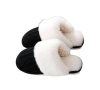 Generisch Slippers Women's Men's Mules Warm Slippers Women's Winter Fluffy Plush Slippers Non-Slip Felt Slippers Unisex Guest Slippers Woven Plush Slippers Knitted Casual Shoes, black, 6 UK