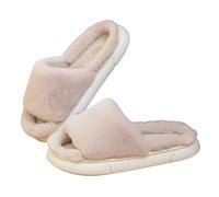 Generisch Slippers Women's Plush Slippers Women's Winter Open Slippers Open Toe House Slippers Non-Slip Home Shoes Soft Soles Slippers Lightweight Slippers Comfortable Slippers, khaki, 7 UK