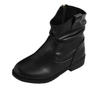 Generisch Slouchy Boots with Side Zip for Girls, Western Boots, Children's Ankle Boots, Girls' Riding Boots with Low Heel, Zip, Winter Boots, Boys 27, black, 1 UK