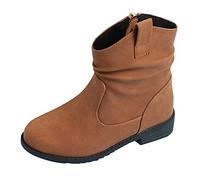 Generisch Slouchy Boots with Side Zip for Girls, Western Boots, Children's Ankle Boots, Girls' Riding Boots with Low Heel, Zip, Winter Boots, Boys 27, yellow, 3 UK