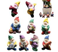 Generisch Small Decorative Gnome Figures, Pack of 9 Resin Dwarf Figurines - Dwarf Sculpture Decoration, for the Bedside, Flower Pot, Books, Indoor, Lawn, Table, Yard and Children's Room