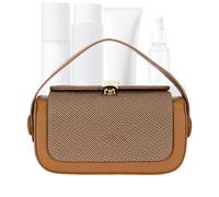 Generisch Small Shoulder Bag, Trendy Clutch, Fabric Shoulder Bag with Flap Handle and Zip, Elegant Women's Handbag for Business, Wedding, Leisure, brown, Siehe Beschreibung
