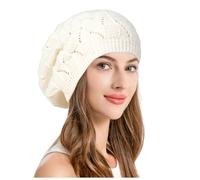 Generisch Soft Breezy Cut Out Knitted Beret Hat Lightweight Casual Crochet Hat Women Beret Hat, White, One Size
