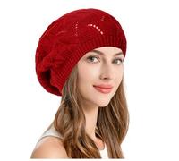 Generisch Soft Breezy Cut Out Knitted Beret Hat Lightweight Casual Crochet Hat Women Beret Hat, Wine Red, One Size
