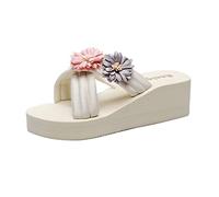 Generisch Soft Slippers Fashion Spring Summer Ladies Slippers Thick Bottom Incline Heel Lightweight Plain Casual Beach Style, beige, 7 UK