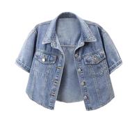 Generisch Softshell Jacket Women's Winter Windbreaker Rain Jacket Casual Denim Jacket for Women Short Sleeve Crop Top Versatile Shirt for Everyday Dating Outfits Women's Stand-Up Collar, blue, XL