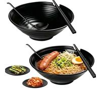Generisch Soup Bowls | Large Matte Black Dinnerware, Set of Deep Noodle Soup Bowls | For Wontons Dumplings Pho Salad Household Restaurant Kitchen