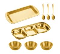 Generisch Soy Sauce Bowls, Stackable, Portable, 3 Compartments, 8-Piece Set, Spice Bowls with Spoons, Suitable for Salt, Sugar, Ketchup, Fire Pot, Barbecue, Kitchen, Party, Restaurant