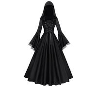 Generisch Spandex Gothic Witch Dress Costume S-2XL Centre Back 132-142 cm - Hooded Renaissance Style Halloween Outfit for Women, Cosplay Stage Performance