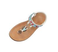 Generisch Sparkly Boho Sandals with Rhinestone Straps for Sunny Days at the Beach - Refined Flip Flop Sandals Ideal for Casual Holiday Relaxed Outfit, beige, 4 UK