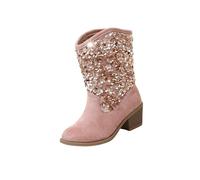 Generisch Sparkly Girls Cowboy Boots Dress Boot Pointed Toes Heel Mid Calf Zipper Birthday Toddler To Big Kid Snow Boots 33, red, 12 UK Child