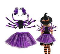 Generisch Spider Costume, Children's Spider Cosplay Including Wings and Skirt - Eye-catching Scary Costume with Headband for Children 2-15 Years